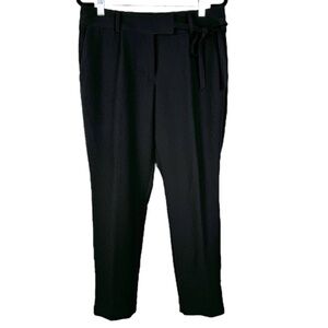 Loft petites Black textured tapered leg dress pants tie waist Size 6P